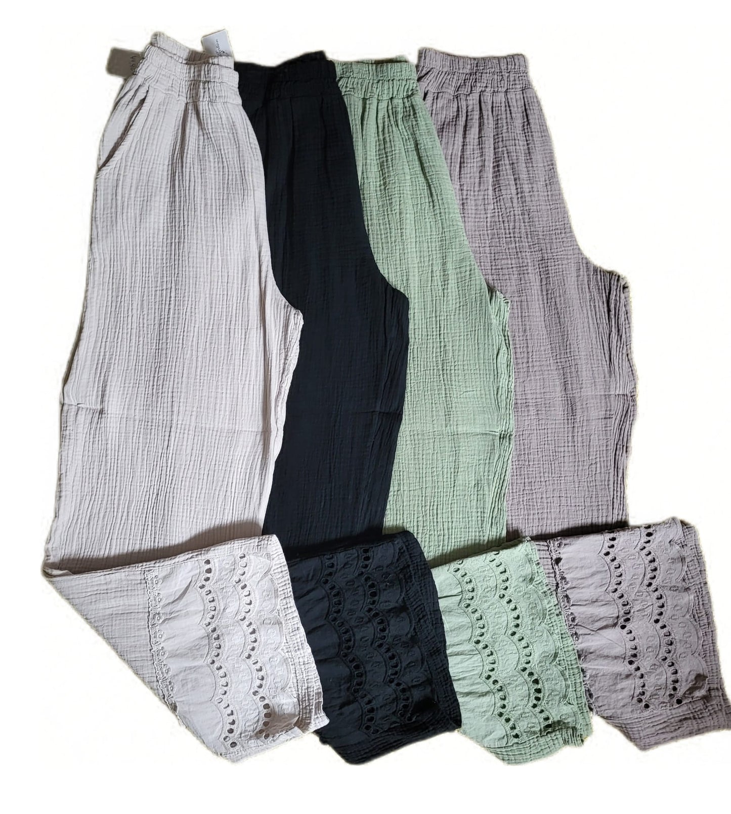Musselin Hose Spitzenbesatz