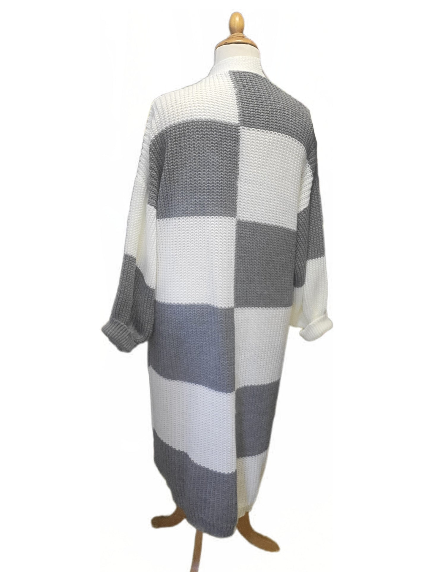 Langer Strickcardigan Streifen mit Taschen