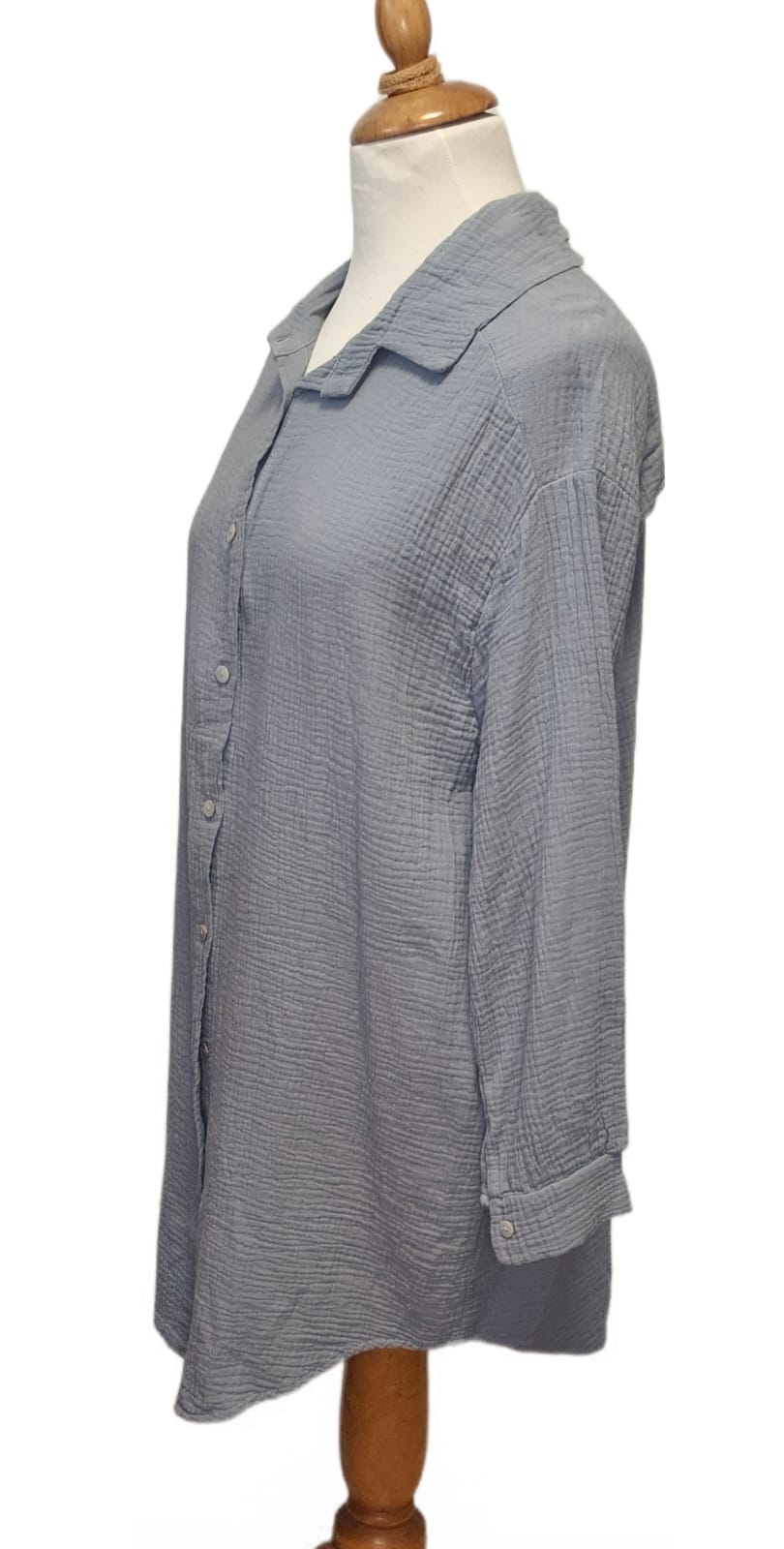BASIC Oversize Lange Musselin Hemdbluse in verschiedenen Farben Made in Italy