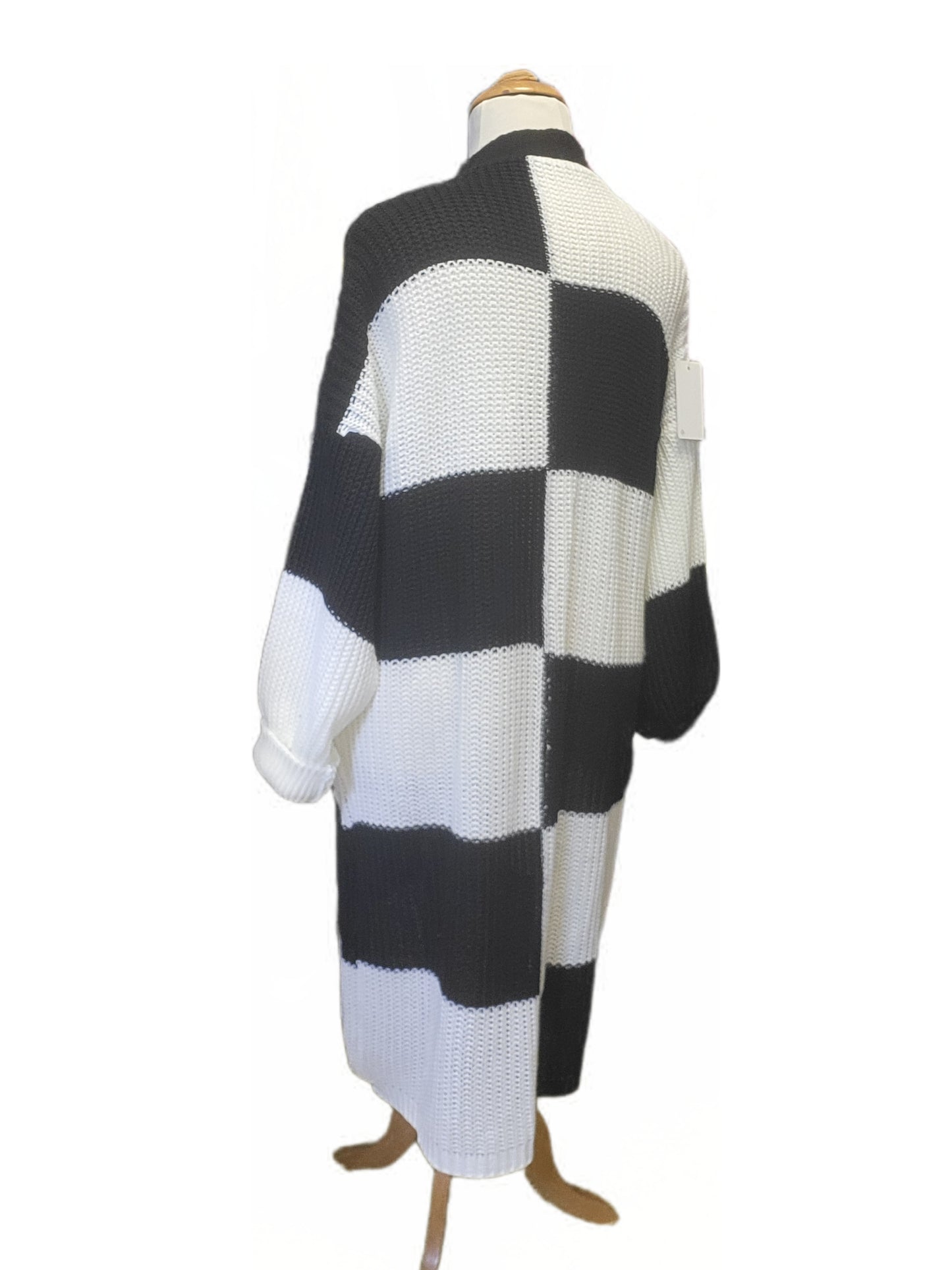 Langer Strickcardigan Streifen mit Taschen